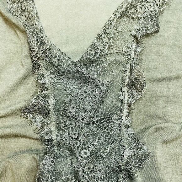 Suzy Mix Boho Cardigan Womens M Olive Freen Lace Detail Lightweight Flowy Italy - Picture 5 of 7